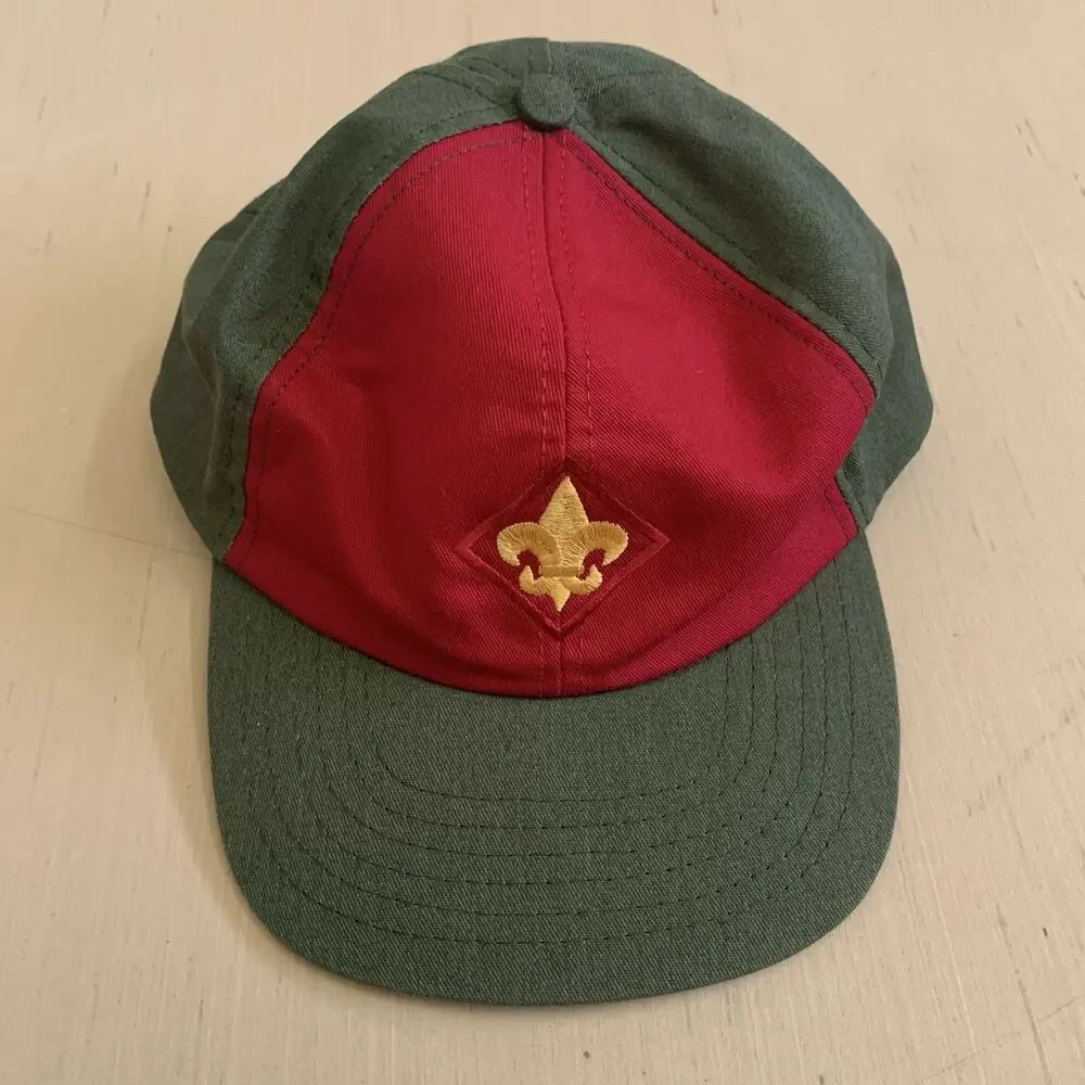 Boy Scout M/L Official Uniform Ball Cap Hat Green Red Adjustable Snapback USA